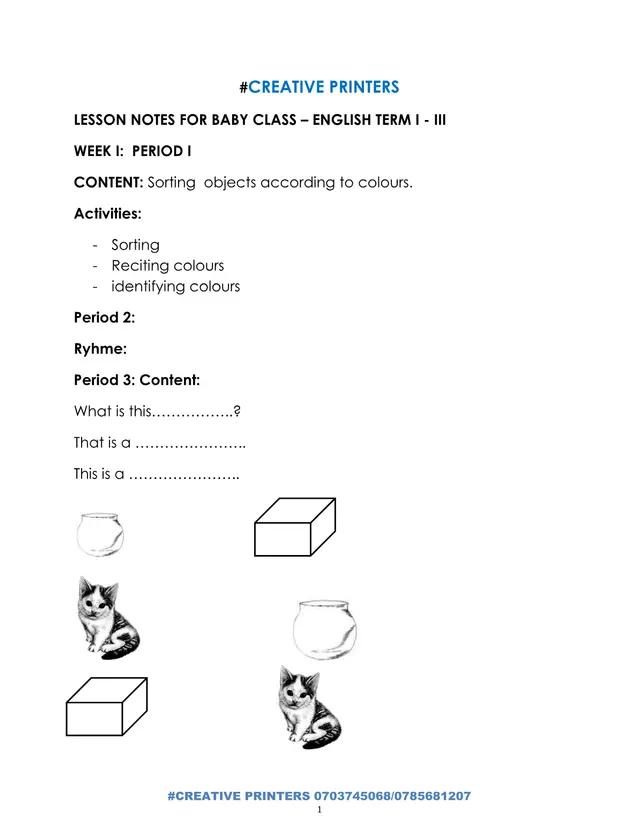 Cover of Baby Class English Lesson Notes – Terms I and III (Baby English Notes)